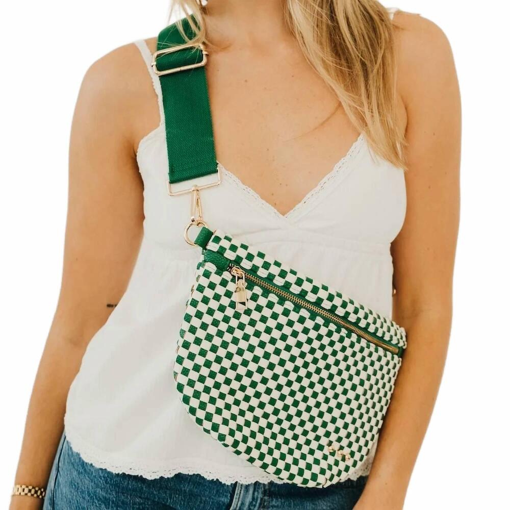 NEW PRETTY SIMPLE westlyn woven bum bag in checkered emerald